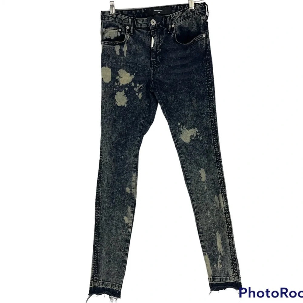 Represent denim gray bleach dyed jeans with raw hem 28 x 31 skinny
